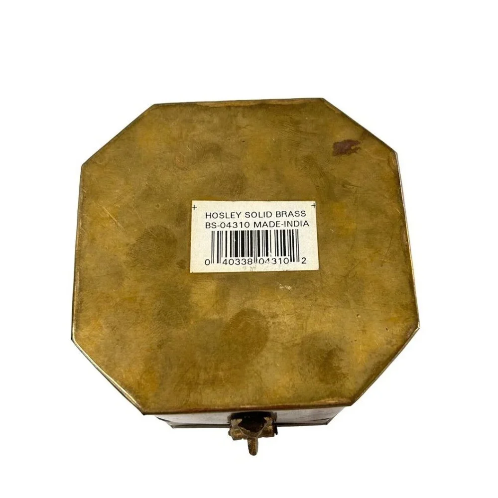 Hosley Solid Brass Cricket Box Hinged Trinket Box Metal Handle